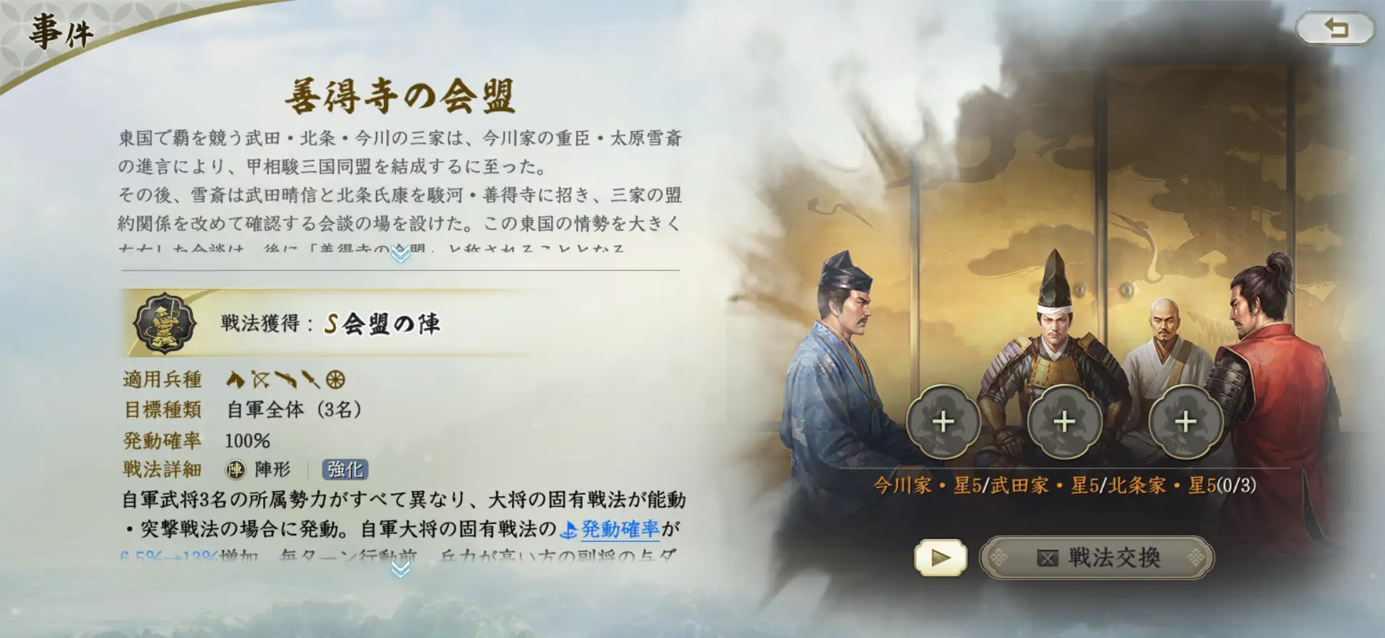 信長の野望 真戦で武将編制や戦法を確認できる公式ゲーム画面