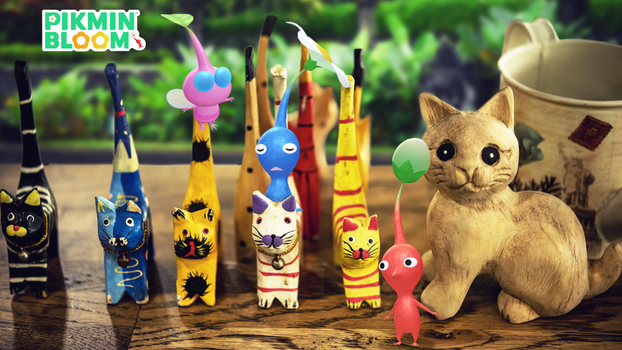 Pikmin Bloomのロゴとバリの木彫りアニマルデコピクミンが描かれた公式イベント画像