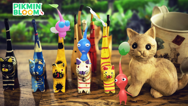 Pikmin Bloomのロゴとバリの木彫りアニマルデコピクミンが描かれた公式イベント画像